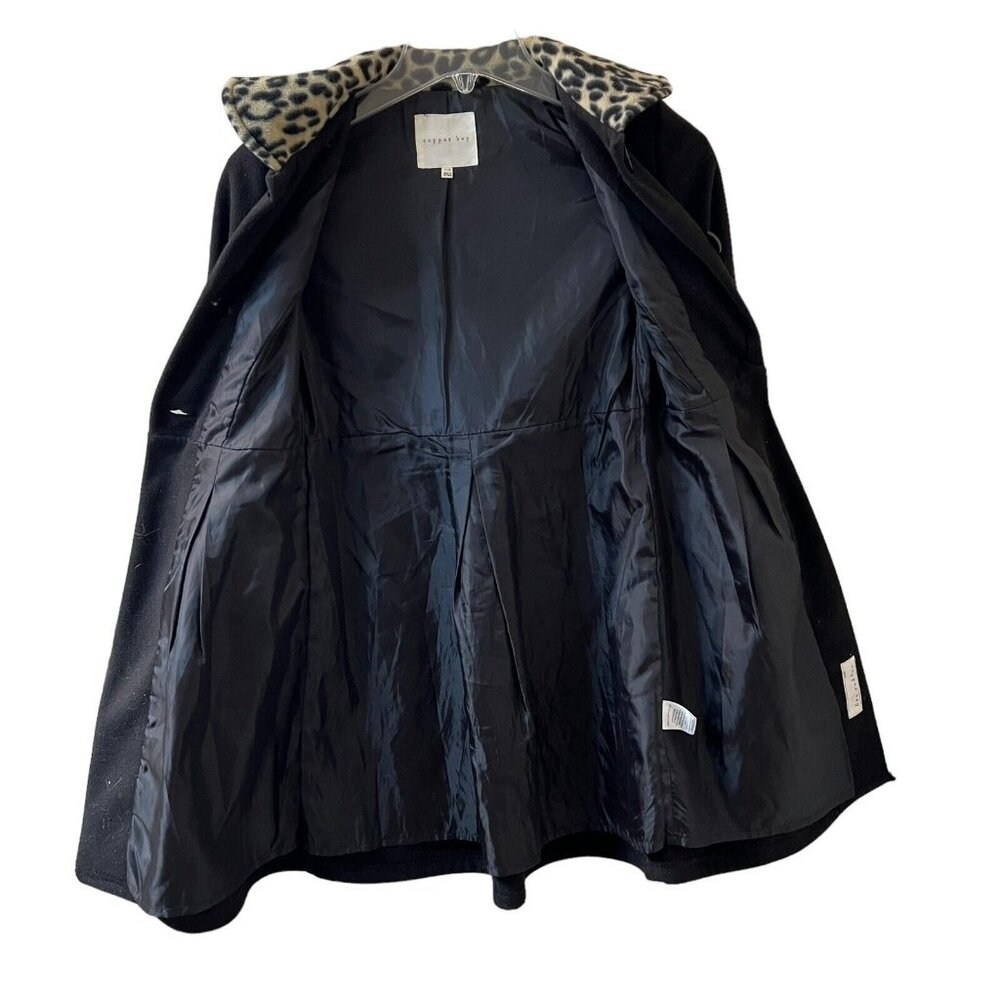 Vtg Copper Key Soft Black Coat Faux Fur Leopard Trim Size 7/8 Buttons Pockets - Picture 4 of 13